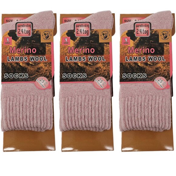 Women Merino Lambs Wool Socks 3 Pack – Warm Winter Hiking Boot Cozy, PINK 3-Pack - Picture 1 of 4